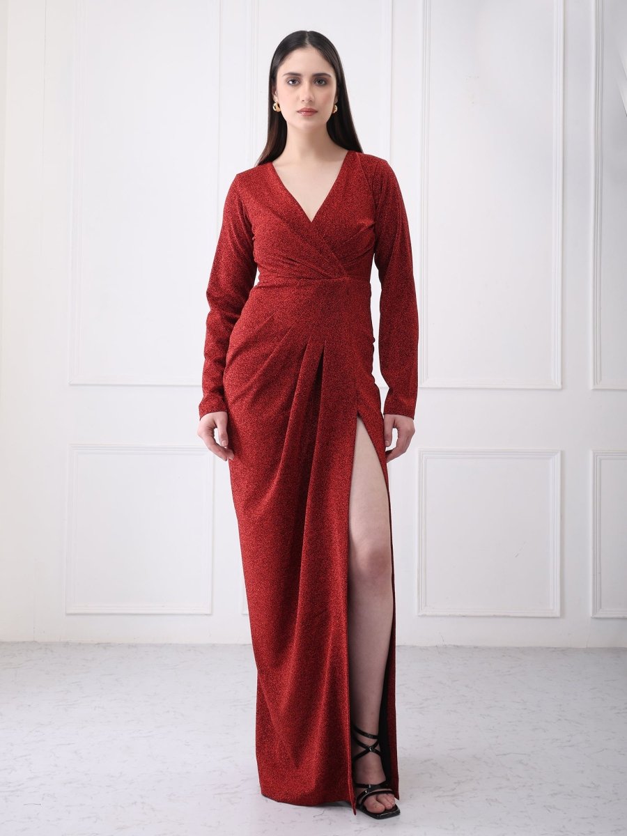 Gaiia Shimmery Partywear Long Slit Maxi Dress - GAIIA